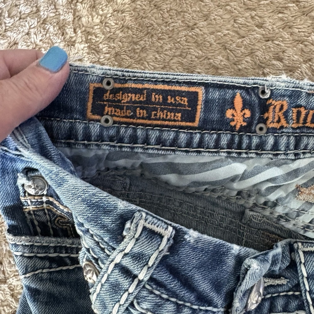 Rock Revival Jeans Size 26 Women's Anja Boot Denim Rhinestones Distressed Blue - Picture 14 of 15